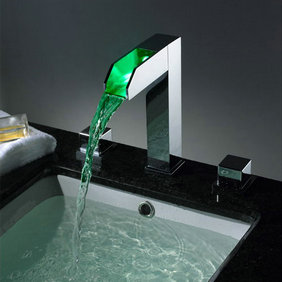 Contemporary Two Handles Chrome Waterfall LED Bathroom Sink Tap - T8005-1 - Click Image to Close