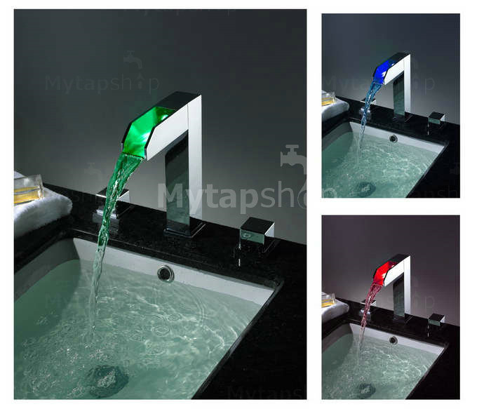 Contemporary Two Handles Chrome Waterfall LED Bathroom Sink Tap - T8005-1