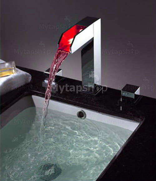 Contemporary Two Handles Chrome Waterfall LED Bathroom Sink Tap - T8005-1 - Click Image to Close