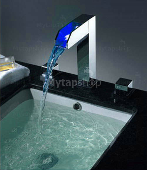 Contemporary Two Handles Chrome Waterfall LED Bathroom Sink Tap - T8005-1 - Click Image to Close