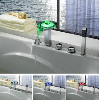 Contemporary Color Changing LED Tub Tap with Hand Shower - T8008-4F