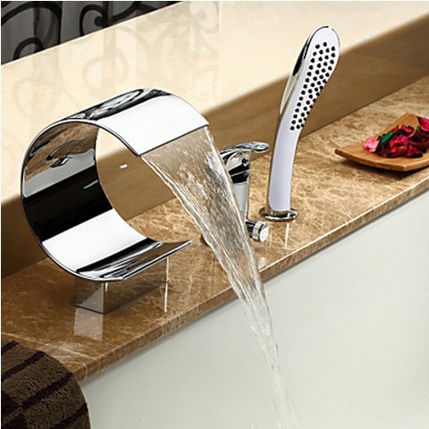 Single Handle Waterfall Tub Tap with Hand Shower Chrome Finish T8022M - Click Image to Close