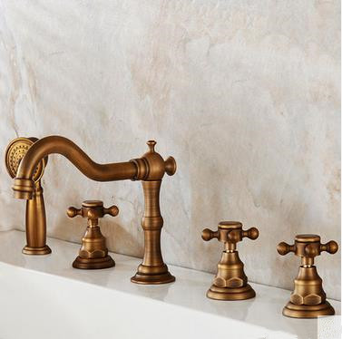 Antique Brass Five-Pieces Bathroom Bathtub Shower Mixer Taps BT0558 - Click Image to Close