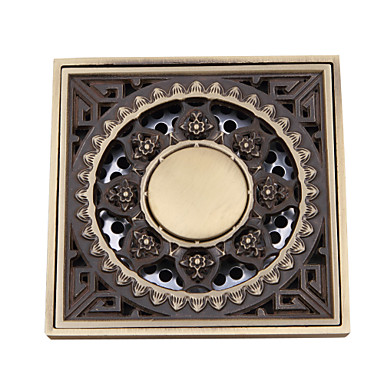 Bathroom Accessory Antique Brass Finish Solid Brass Floor Drain - Click Image to Close
