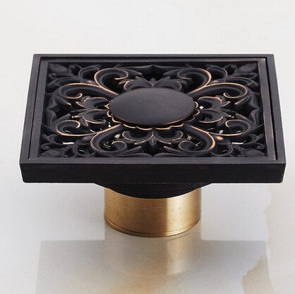 Antique 4 Inch Brass Black Bronze Floor Drain FD024 - Click Image to Close