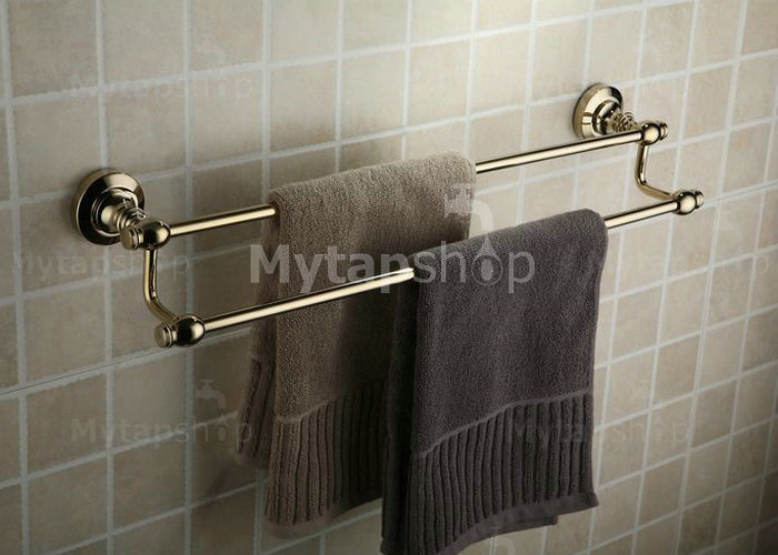 Antique Brass Ti-PVD Wall-mounted Double Towel Bar TGB1003 - Click Image to Close