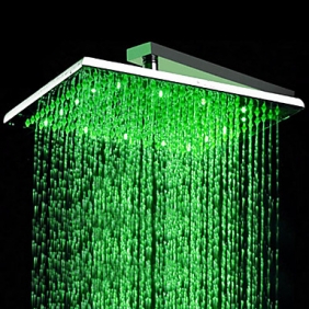 Contemporary Stainless Steel Shower Head with Color Changing LED Light HS12F - Click Image to Close