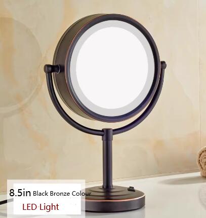 LED Black Bronze Colour Mirror, Bathroom Desktop Double-sided Metal Creative Makeup Mirror MB160