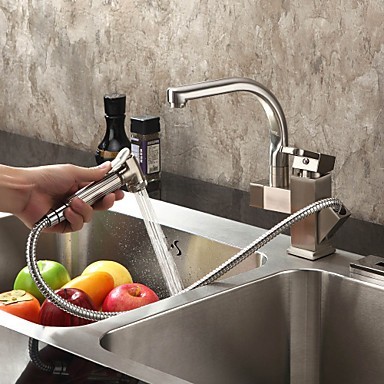 Solid Brass Spring Pull Out Kitchen Tap - Polished Nickel Finish N1770 - Click Image to Close