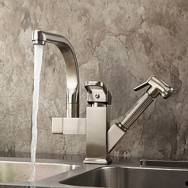 Solid Brass Spring Pull Out Kitchen Tap - Polished Nickel Finish N1770 - Click Image to Close