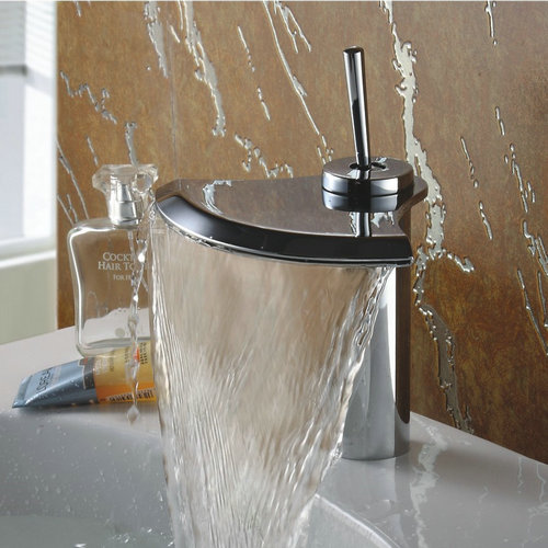 Contemporary Chrome Finish Single Handle Waterfall Bathroom Sink Tap TQ3001 - Click Image to Close
