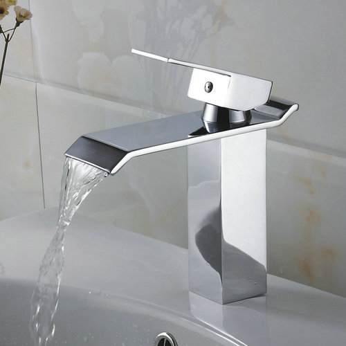 Contemporary Waterfall Bathroom Sink Tap - Chrome Finish TQ3002 - Click Image to Close
