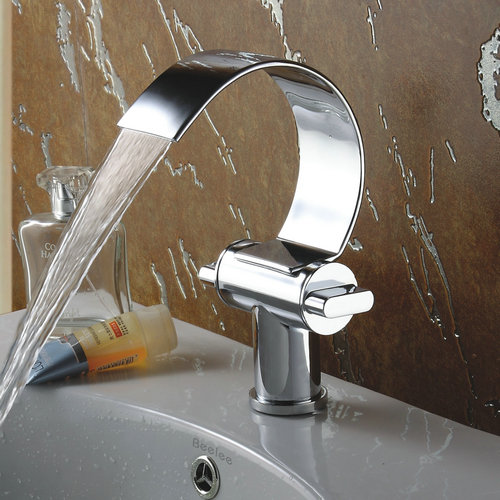 Special Design Brass Chrome Finish Waterfall Curve Spout Bathroom Sink Tap TQ3025 - Click Image to Close