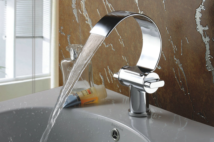 Special Design Brass Chrome Finish Waterfall Curve Spout Bathroom Sink Tap TQ3025 - Click Image to Close