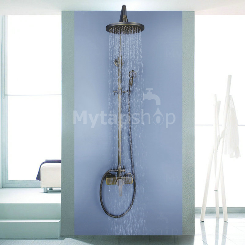 Traditional Antique Brass 8 inch Shower Head + Hand Shower Tub Shower Tap - SA008 - Click Image to Close