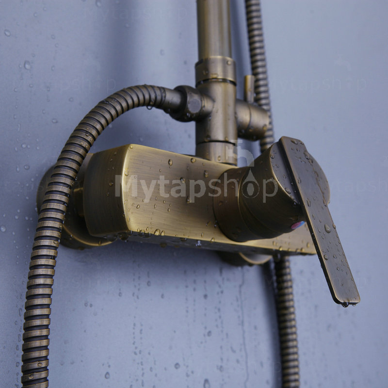 Traditional Antique Brass 8 inch Shower Head + Hand Shower Tub Shower Tap - SA008 - Click Image to Close