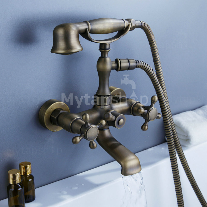 Traditional Antique Brass Finish Tub Tap with Hand Shower - TSA011