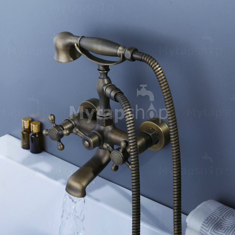 Traditional Antique Brass Finish Tub Tap with Hand Shower - TSA011