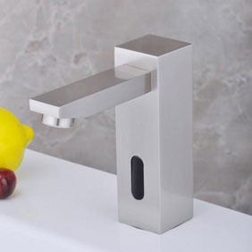 Contemporary Nickel Brushed Automatic Sensor Cold Bathroom Sink Tap - T0116N - Click Image to Close