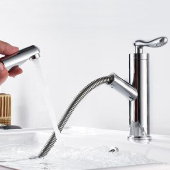 Bright Chrome Finished Pull Out Cold Water Only Bathroom Sink Tap T0123CS - Click Image to Close