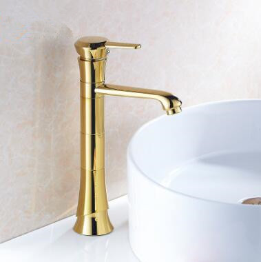 Antique Brass Golden Mixer Bathroom Sink Tap High Basin Tap T0125G - Click Image to Close