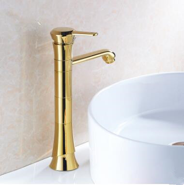 Antique Brass Golden Mixer Bathroom Sink Tap High Basin Tap T0125G - Click Image to Close