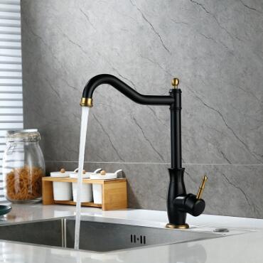 Antique Black with Gold Revolve Spout 304 Mixer Kitchen Sink Taps T0136BG - Click Image to Close