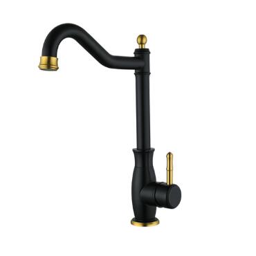 Antique Black with Gold Revolve Spout 304 Mixer Kitchen Sink Taps T0136BG - Click Image to Close