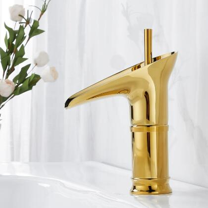 Copper Hot And Cold Washbasin, Single Hole Tap, Bathroom Cabinet,Golden Waterfall Tap T0140G