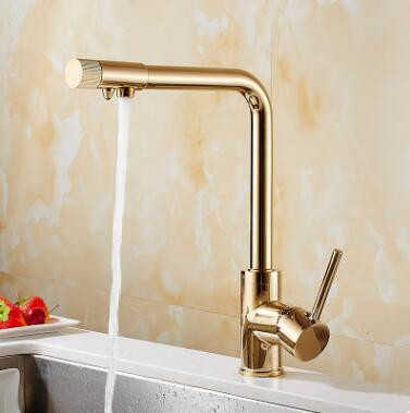 Antique Brass Golden Mixer Three Way Drinking Water Kitchen Sink Tap T0150G - Click Image to Close