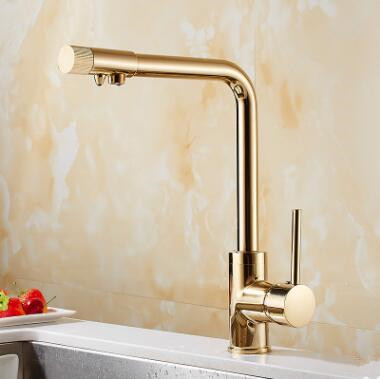 Antique Brass Golden Mixer Three Way Drinking Water Kitchen Sink Tap T0150G