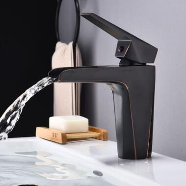 British Style Black Bronze Brass Basin Tap Waterfall Bathroom Sink Tap T0155B