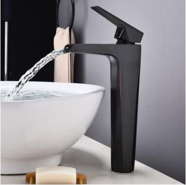 British Style Black Bronze Brass Basin Tap Waterfall High Version Bathroom Sink Tap T0155BH