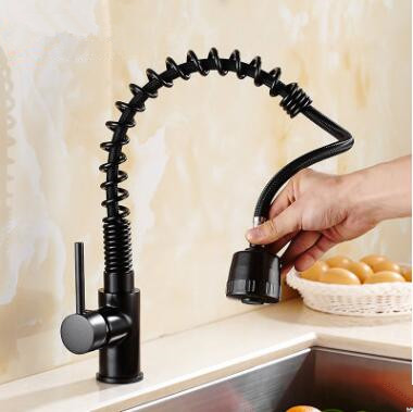 Black Bronze Brass Rotatable Mixer Water Spring Pull Out Kitchen Sink Tap T0158P - Click Image to Close