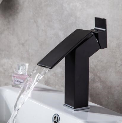 Antique Matte Black Brass Waterfall Thickened Mixer Bathroom Sink Tap T0165B - Click Image to Close