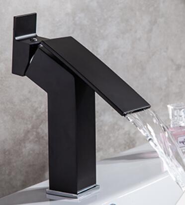 Antique Matte Black Brass Waterfall Thickened Mixer Bathroom Sink Tap T0165B - Click Image to Close