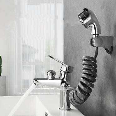 Contemporary Chrome Basin Tap Brass Mixer with Hand Shower Bathroom Sink Tap T0165C - Click Image to Close