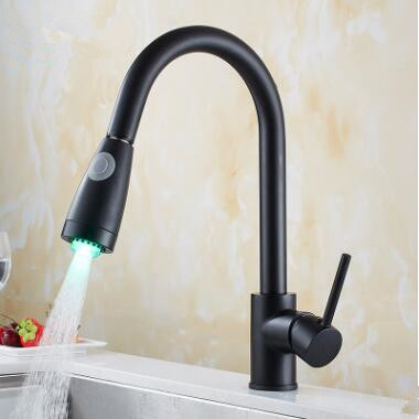 Antique Black Brass Rotatable LED Head Pull Out Kitchen Tap T0168B - Click Image to Close