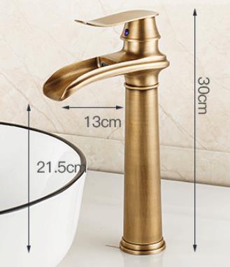 Antique Brass Basin Tap Waterfall Single Handle Mixer High Version Bathroom Sink Tap T0177AH - Click Image to Close