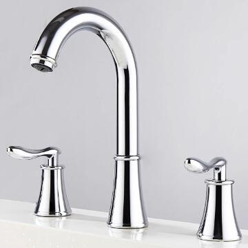 Brass Chrome Finished Basin Tap Two Handles Mixer Bathroom Sink Tap T0178C - Click Image to Close