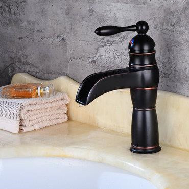 Antique Black Bronze Brass Waterfall Bathroom Mixer Sink Tap T0188W