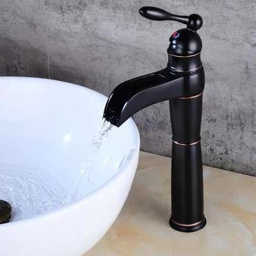 Antique Black Bronze Brass Waterfall Bathroom Mixer Sink Tap High Version T0188WH