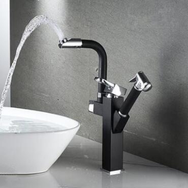 Antique Pull Out 780° Rotatable Mixer Black Brass Tall Bathroom Sink Tap T0189BH - Click Image to Close