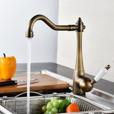 Antique Brass Rotatable Mixer Water Classic Style Kitchen Sink Tap T0218A - Click Image to Close
