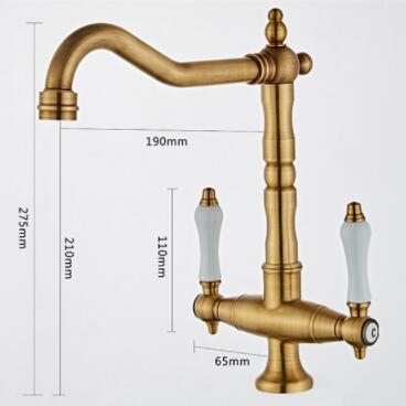 Classical Antique Brass Two Handles Rotatable Kitchen Bathroom Sink Tap T0228A - Click Image to Close