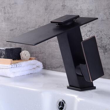 Antique Black Brass Single Handle Waterfall Mixer Bathroom Sink Tap T0278B - Click Image to Close