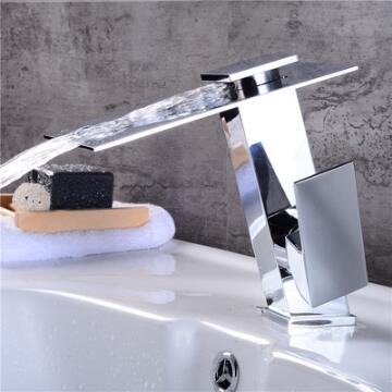 Brass Chrome Finished Single Handle Waterfall Mixer Bathroom Sink Tap T0278C - Click Image to Close