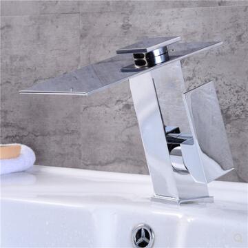 Brass Chrome Finished Single Handle Waterfall Mixer Bathroom Sink Tap T0278C - Click Image to Close