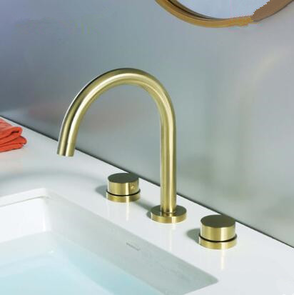Antique Brass Three-pieces Golden Brushed Bathroom Sink Tap T0299G