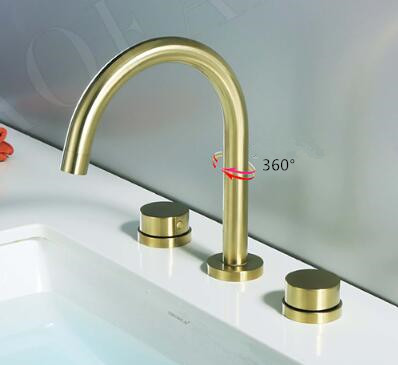 Antique Brass Three-pieces Golden Brushed Bathroom Sink Tap T0299G - Click Image to Close